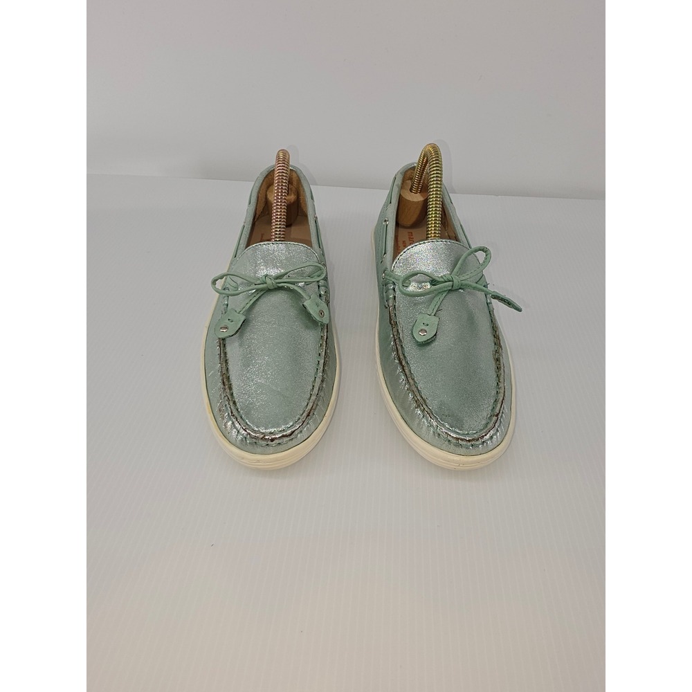 Marc Joseph New York Metallic Leather Boat Shoes Sage Green Loafers Size 5